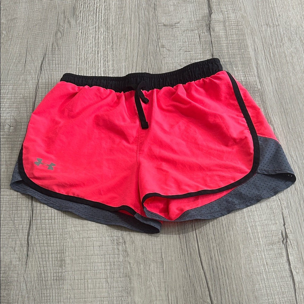 Under Armour Neon Pink Girls' Athletic Shorts with Gray Accent
